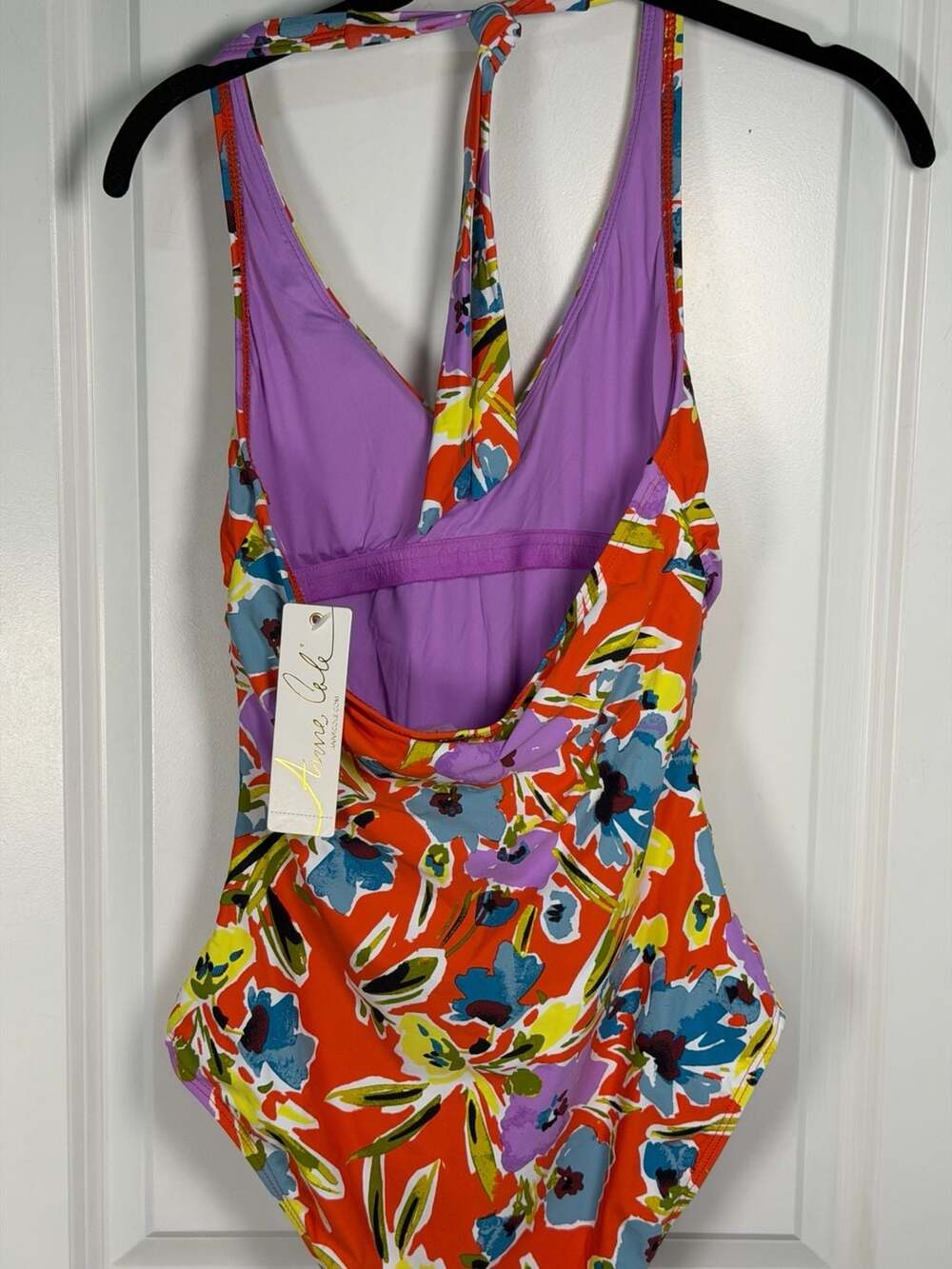 Anne Cole Multi Splash Garden Halter Ruched One Piece Swimsuit Size 8 - Picture 4 of 5